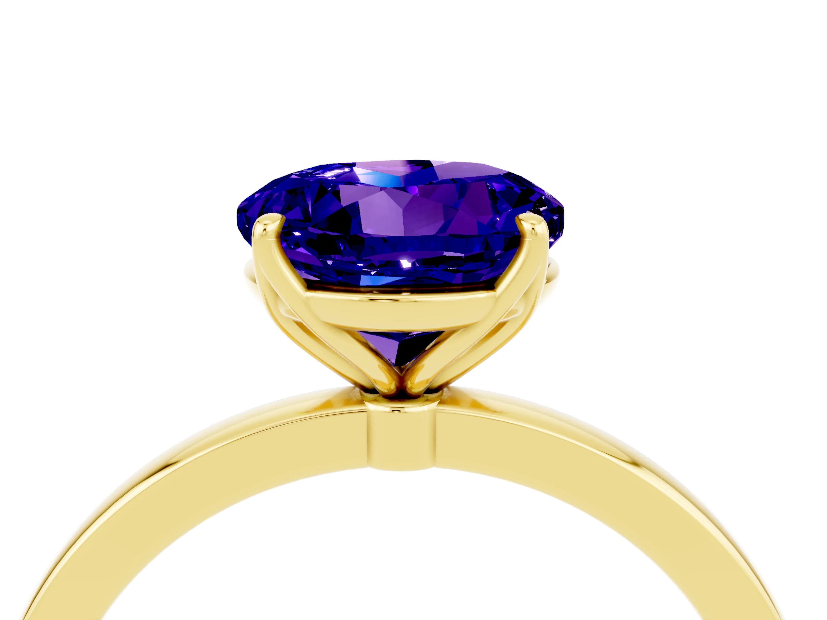 Yellow gold Round Cut Solitaire Diamond Ring with Thin Band and Four-Prong Setting_4