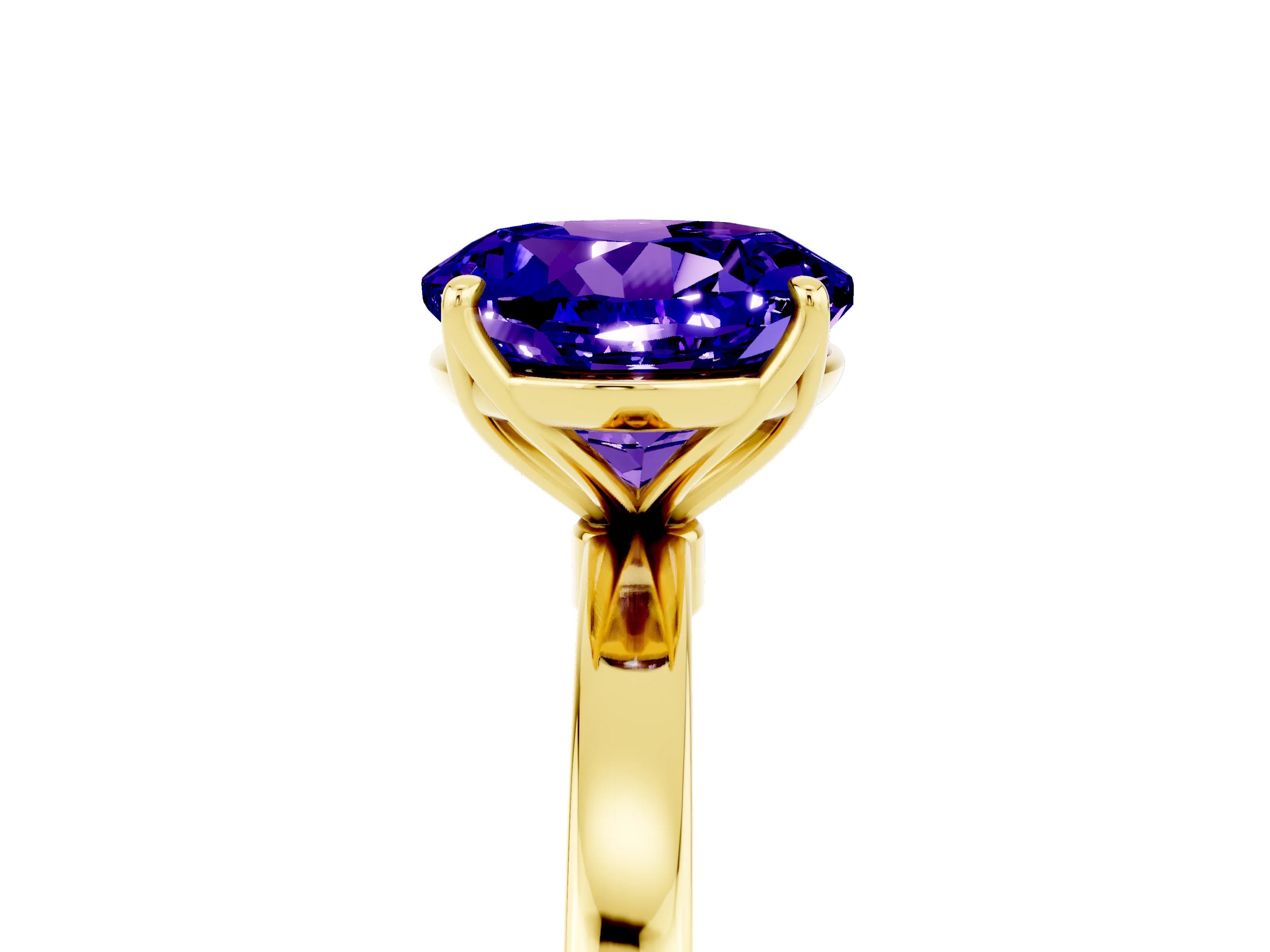 Yellow gold Round Cut Solitaire Diamond Ring with Thin Band and Four-Prong Setting_5