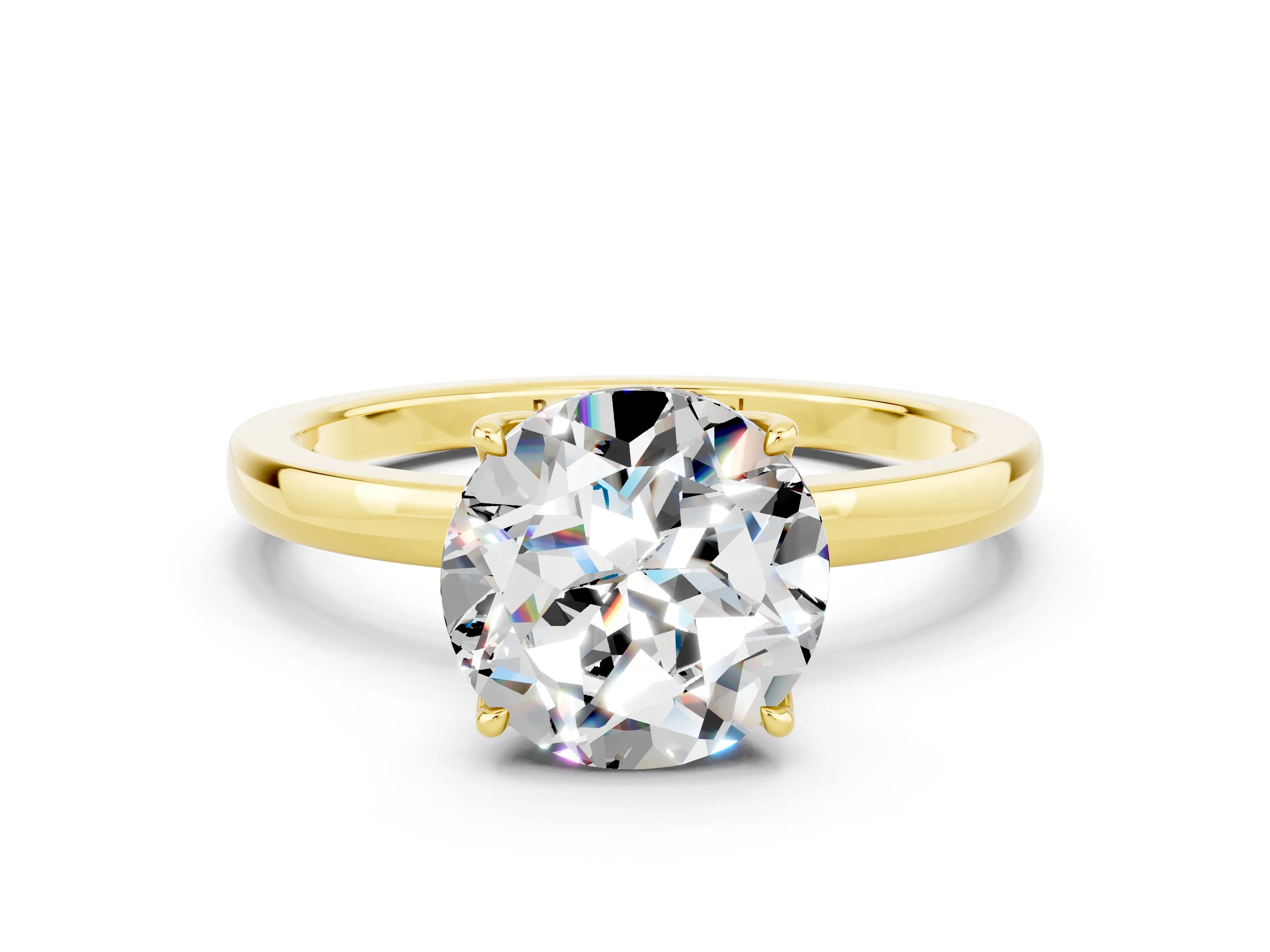 Yellow gold Round Cut Solitaire Diamond Ring with Thin Band and Four-Prong Setting