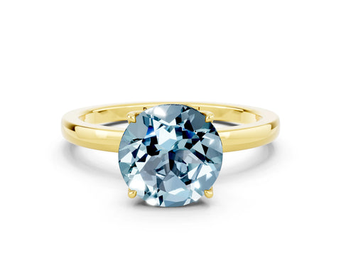 Yellow gold Round Cut Solitaire Diamond Ring with Thin Band and Four-Prong Setting