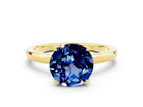 Yellow gold Round Cut Solitaire Diamond Ring with Thin Band and Four-Prong Setting