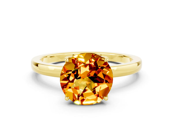Yellow gold Round Cut Citrine Solitaire Ring with Thin Band and Prong Setting
