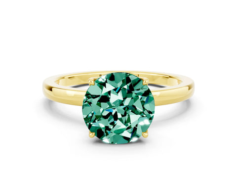 Yellow gold Round Cut Solitaire Diamond Ring with Thin Band and Four-Prong Setting