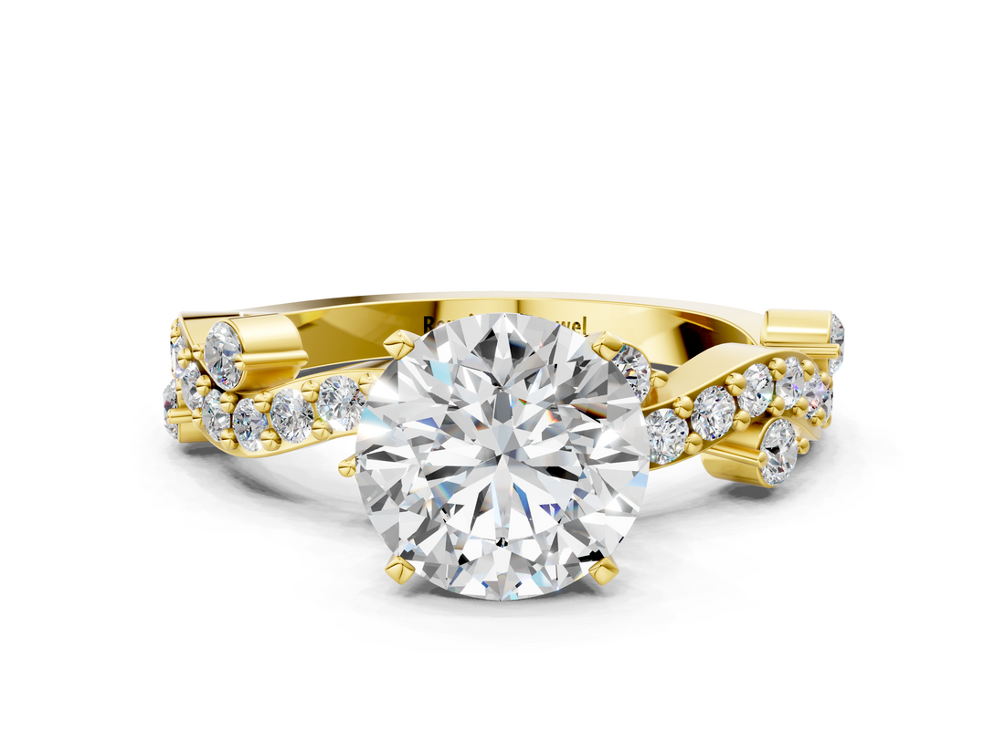Yellow gold Round Cut Solitaire Diamond Twisted Band with Pave Setting_75