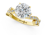 Yellow gold Round Cut Solitaire Diamond Twisted Band with Pave Setting_76