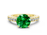 Yellow gold Round Cut Solitaire Diamond with Pavé Band and Four-Prong Setting