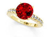 Yellow gold Round Cut Solitaire Diamond with Pavé Band and Four-Prong Setting_1