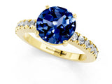 Yellow gold Round Cut Solitaire Diamond with Pavé Band and Four-Prong Setting_1