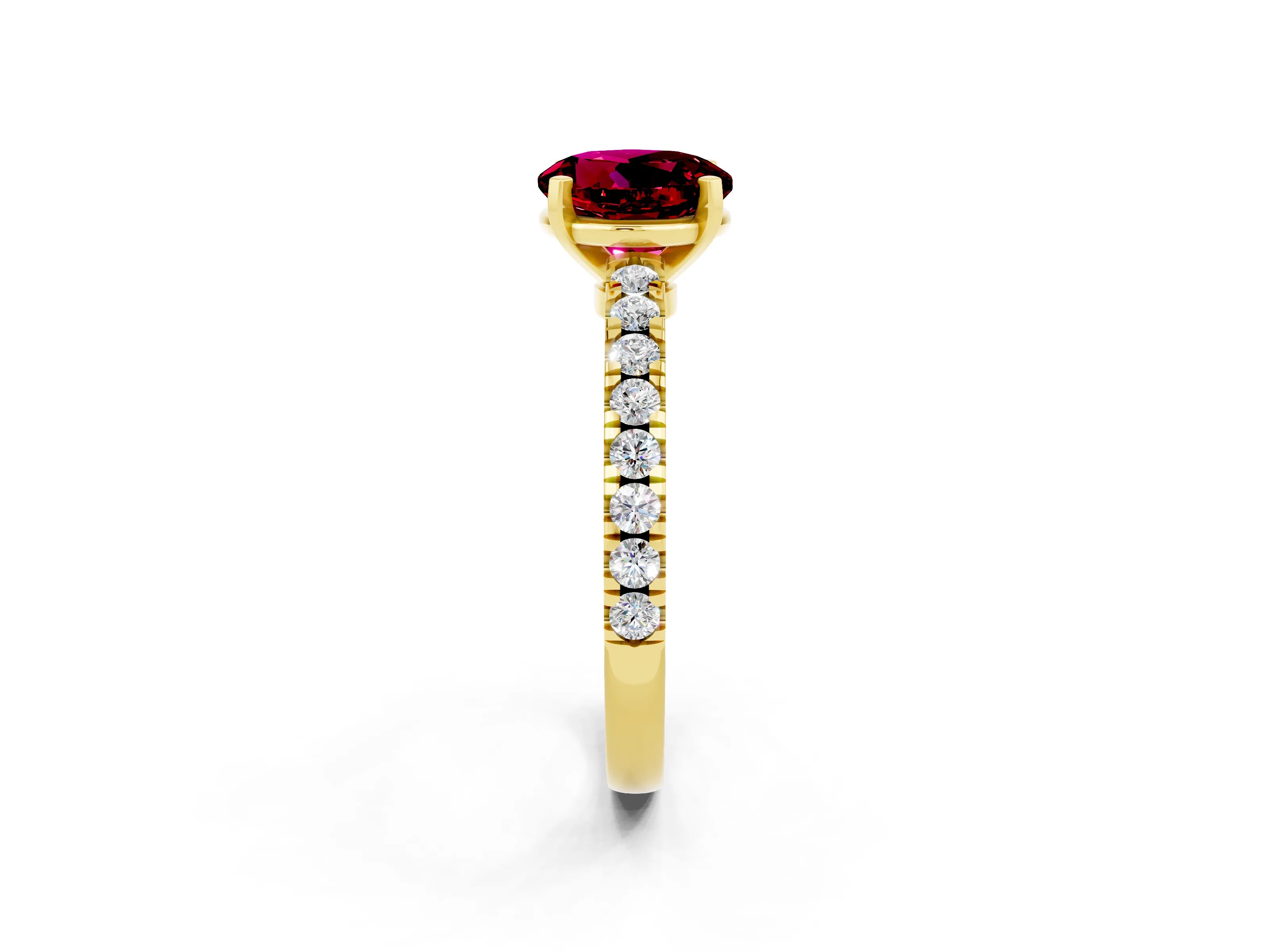 Yellow gold Round Cut Solitaire Diamond with Pavé Band and Four-Prong Setting_2