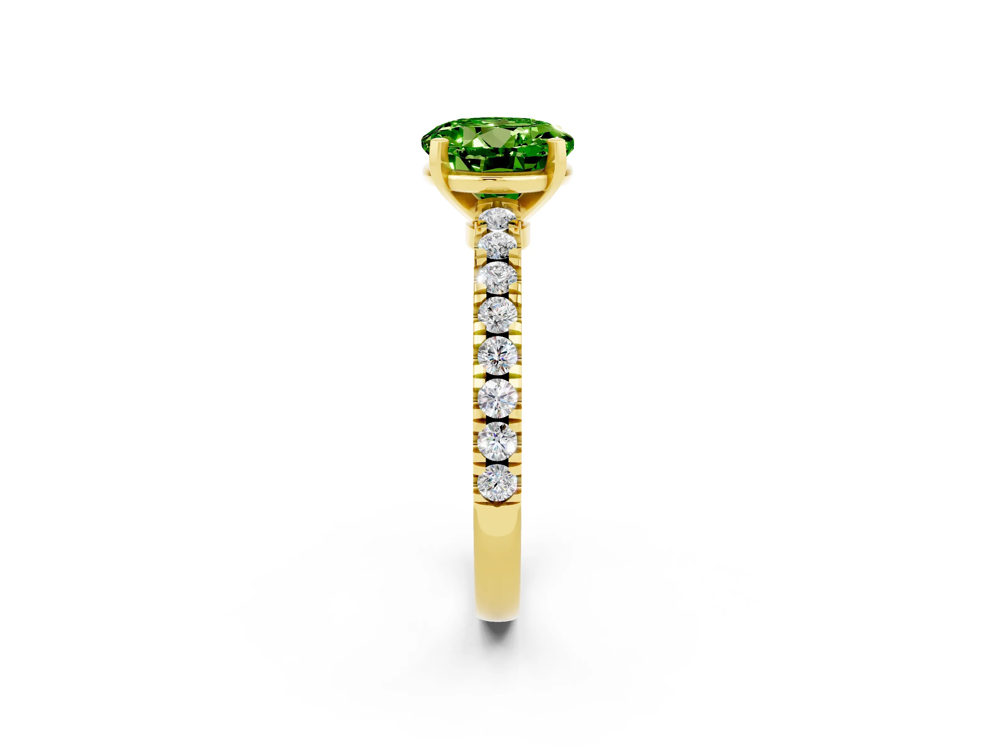 Yellow gold Round Cut Solitaire Diamond with Pavé Band and Four-Prong Setting_2