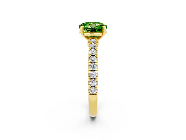 Yellow gold Round Cut Solitaire Peridot with Pavé Band and Four-Prong Setting