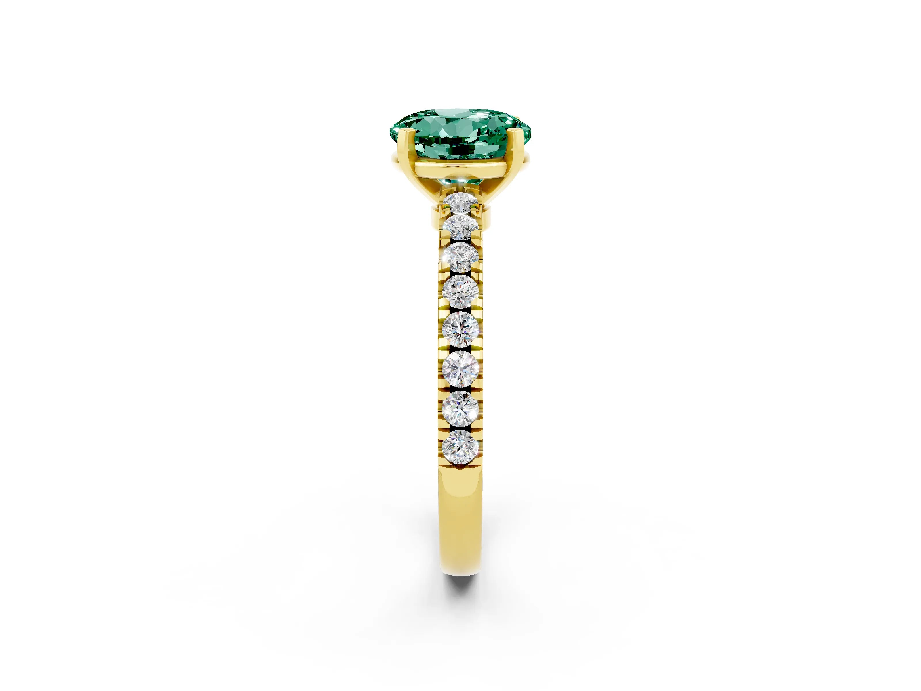 Yellow gold Round Cut Solitaire Diamond with Pavé Band and Four-Prong Setting_2