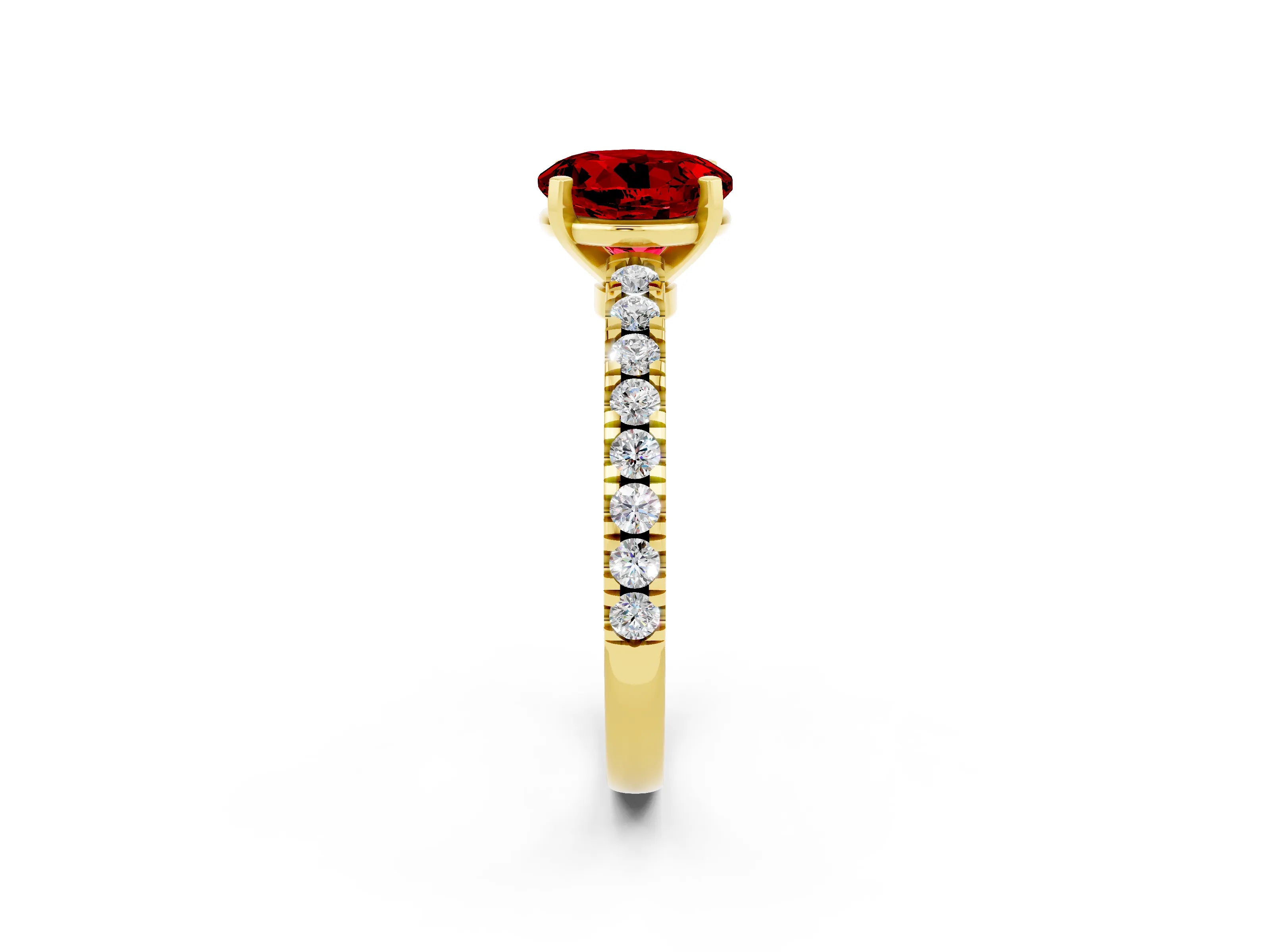 Yellow gold Round Cut Solitaire Diamond with Pavé Band and Four-Prong Setting_2