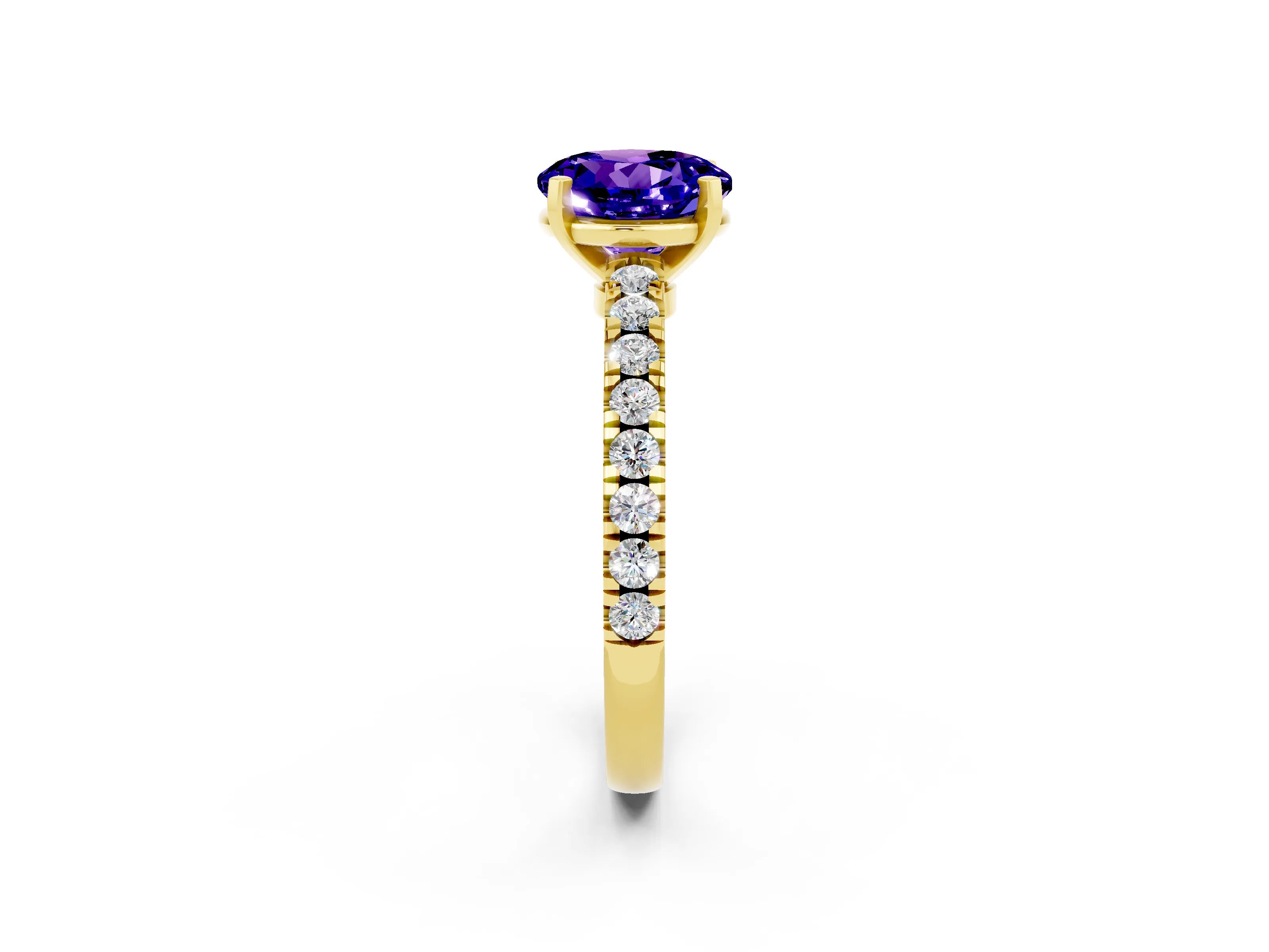 Yellow gold Round Cut Solitaire Diamond with Pavé Band and Four-Prong Setting_2