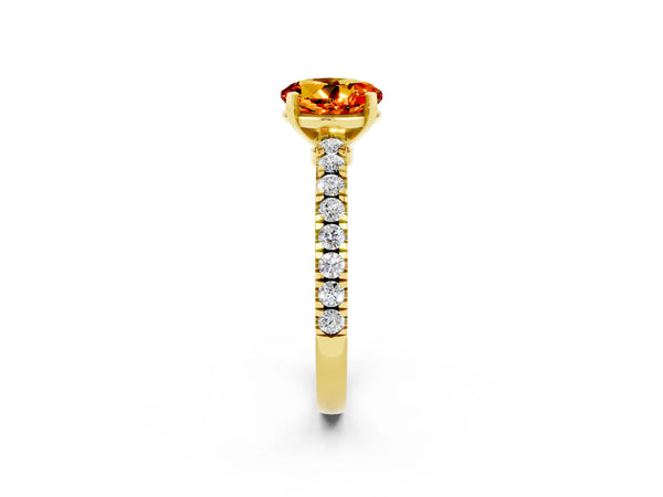Yellow gold Round Cut Solitaire Citrine with Pavé Band and Four-Prong Setting