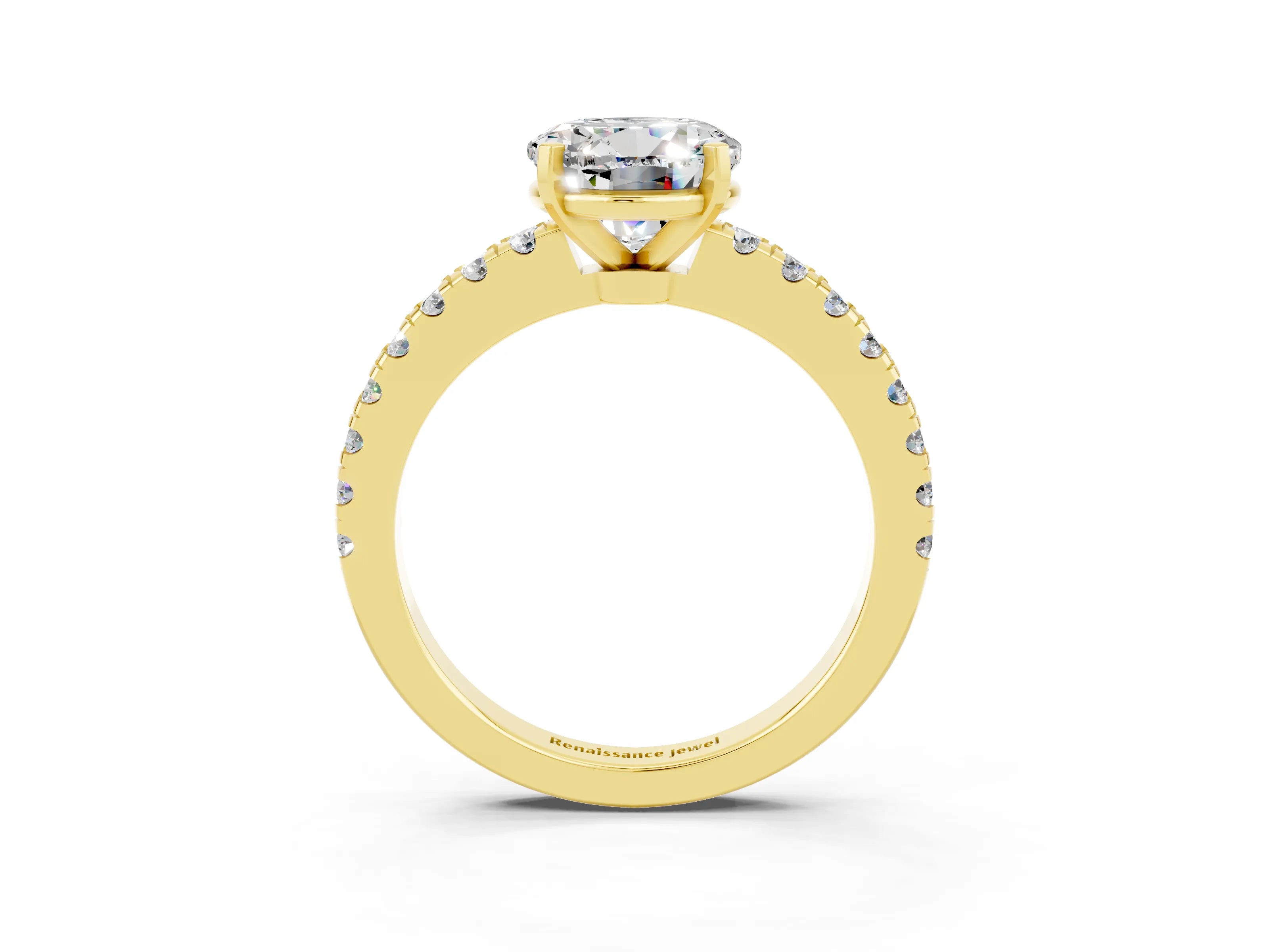 Yellow gold Round Cut Solitaire Diamond with Pavé Band and Four-Prong Setting_3