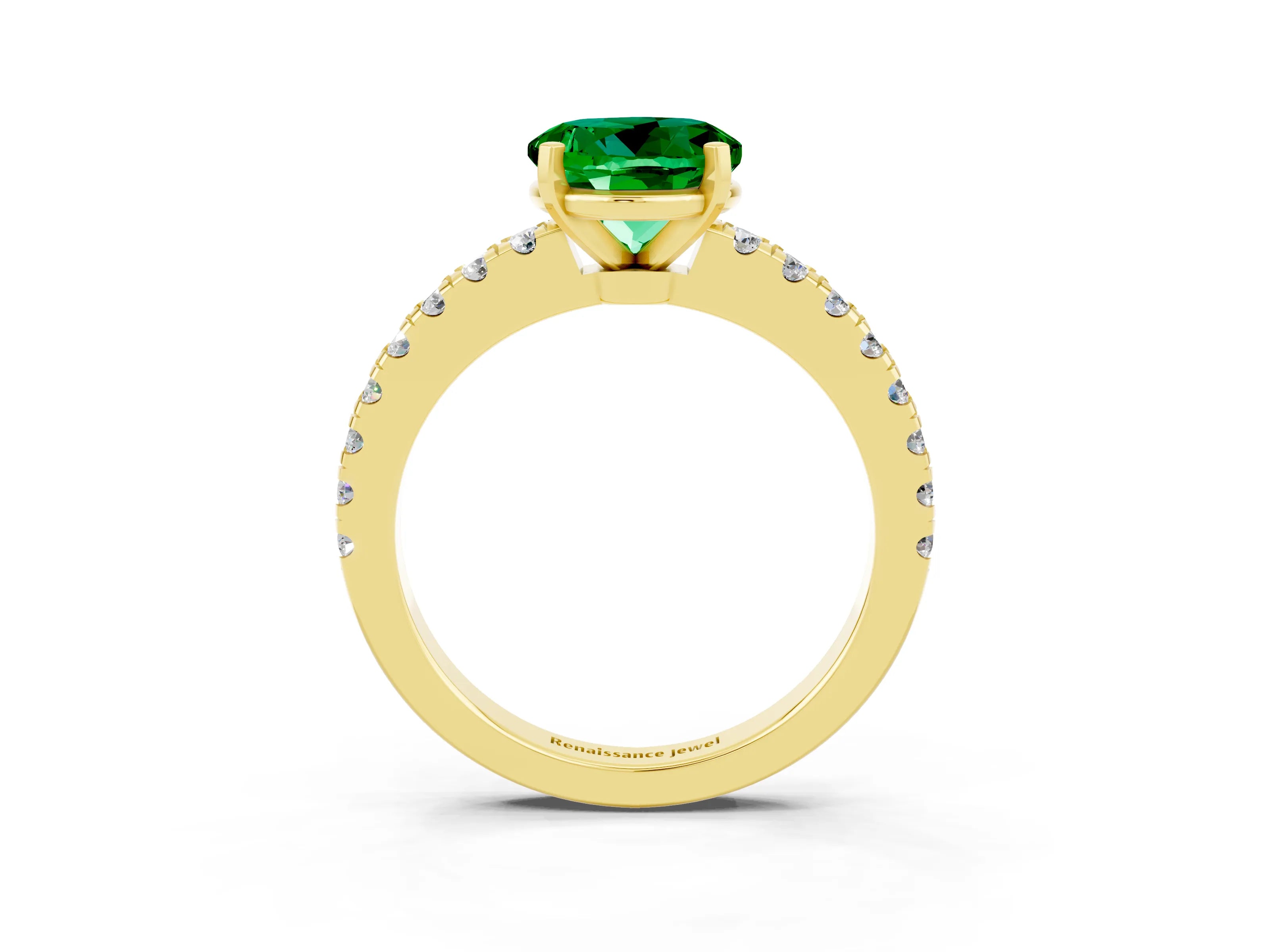 Yellow gold Round Cut Solitaire Diamond with Pavé Band and Four-Prong Setting_3