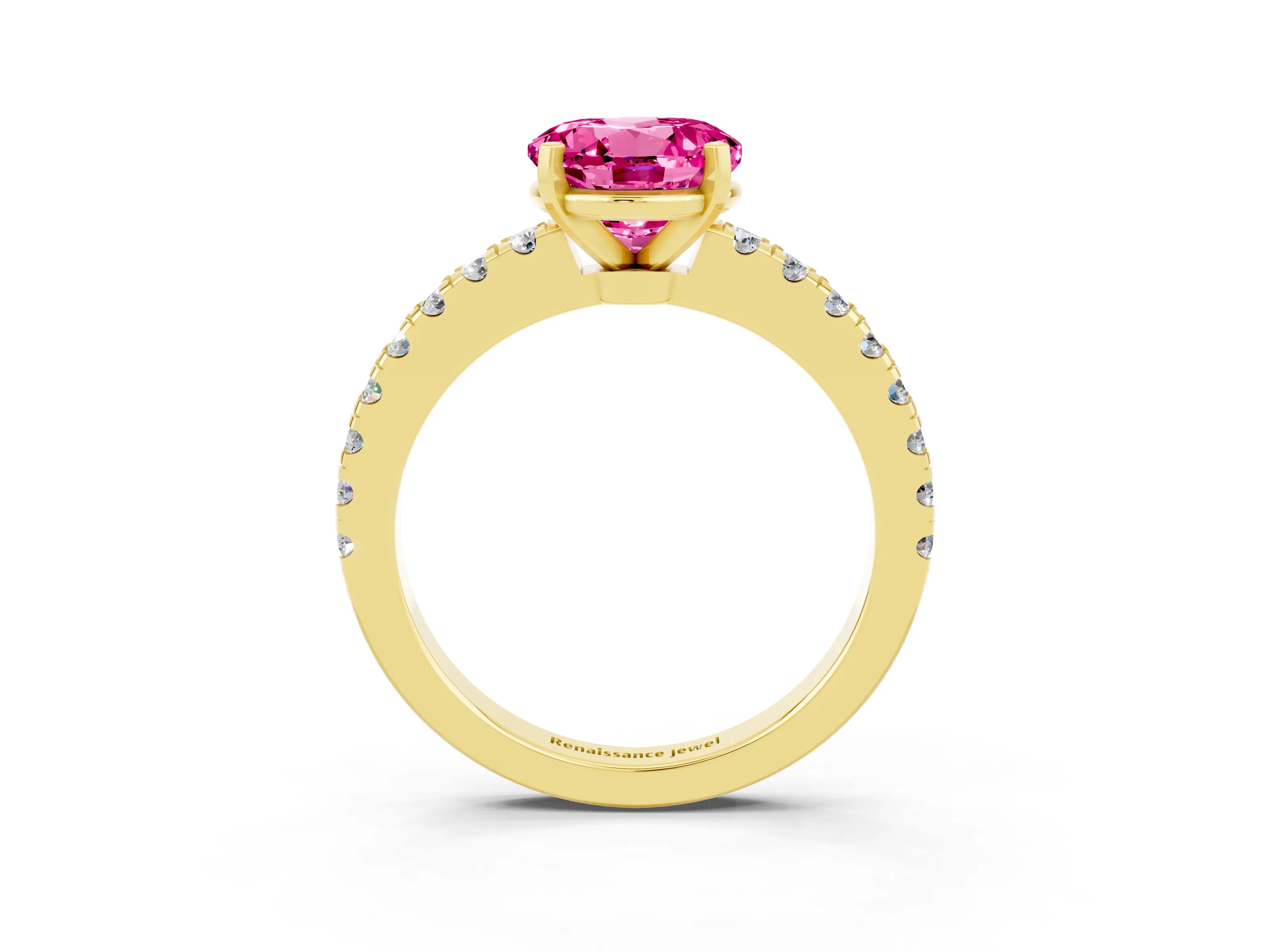 Yellow gold Round Cut Solitaire Diamond with Pavé Band and Four-Prong Setting_3
