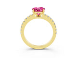 Yellow gold Round Cut Solitaire Diamond with Pavé Band and Four-Prong Setting_3