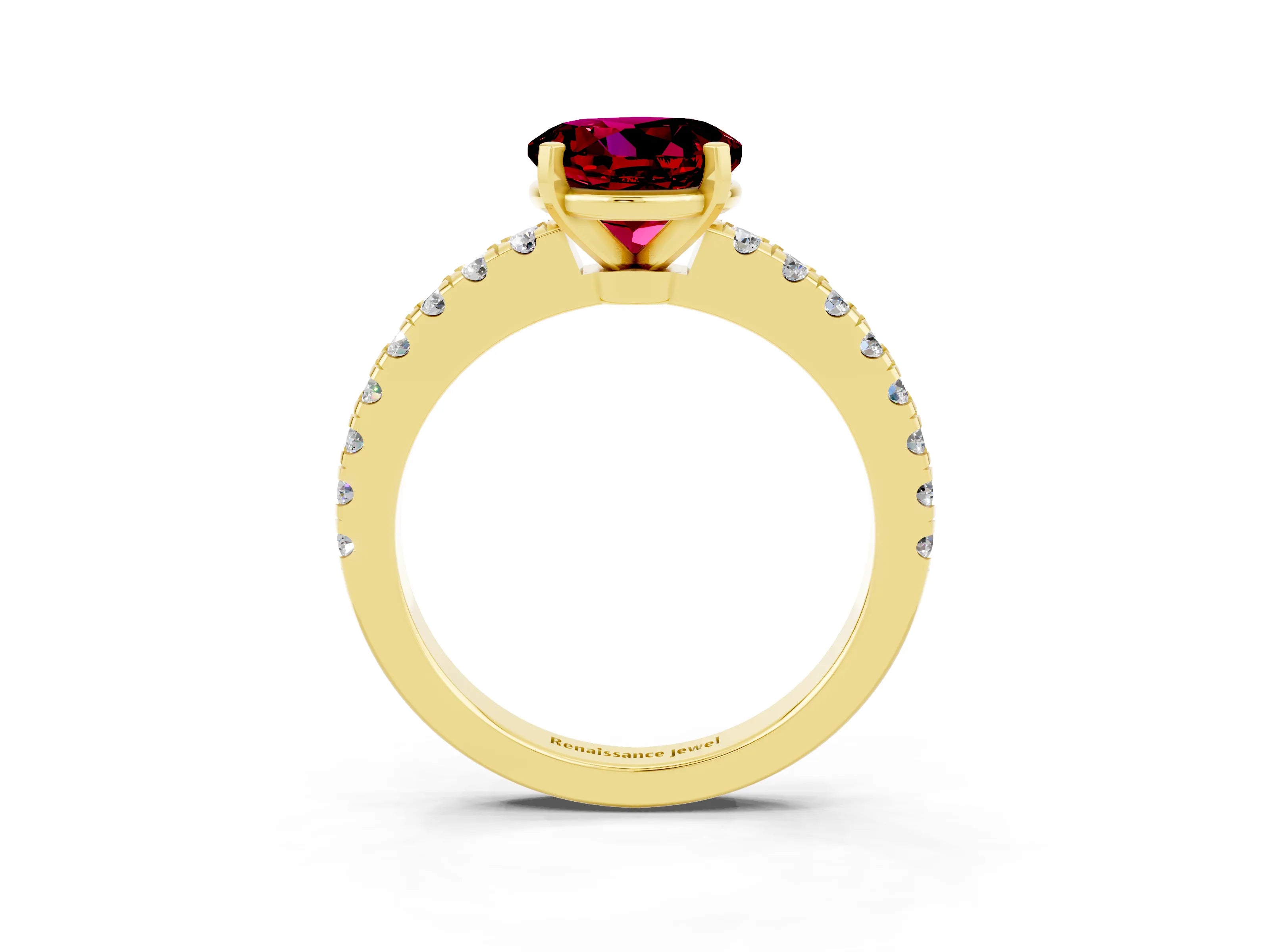 Yellow gold Round Cut Solitaire Diamond with Pavé Band and Four-Prong Setting_3