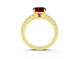 Yellow gold Round Cut Solitaire Diamond with Pavé Band and Four-Prong Setting_3