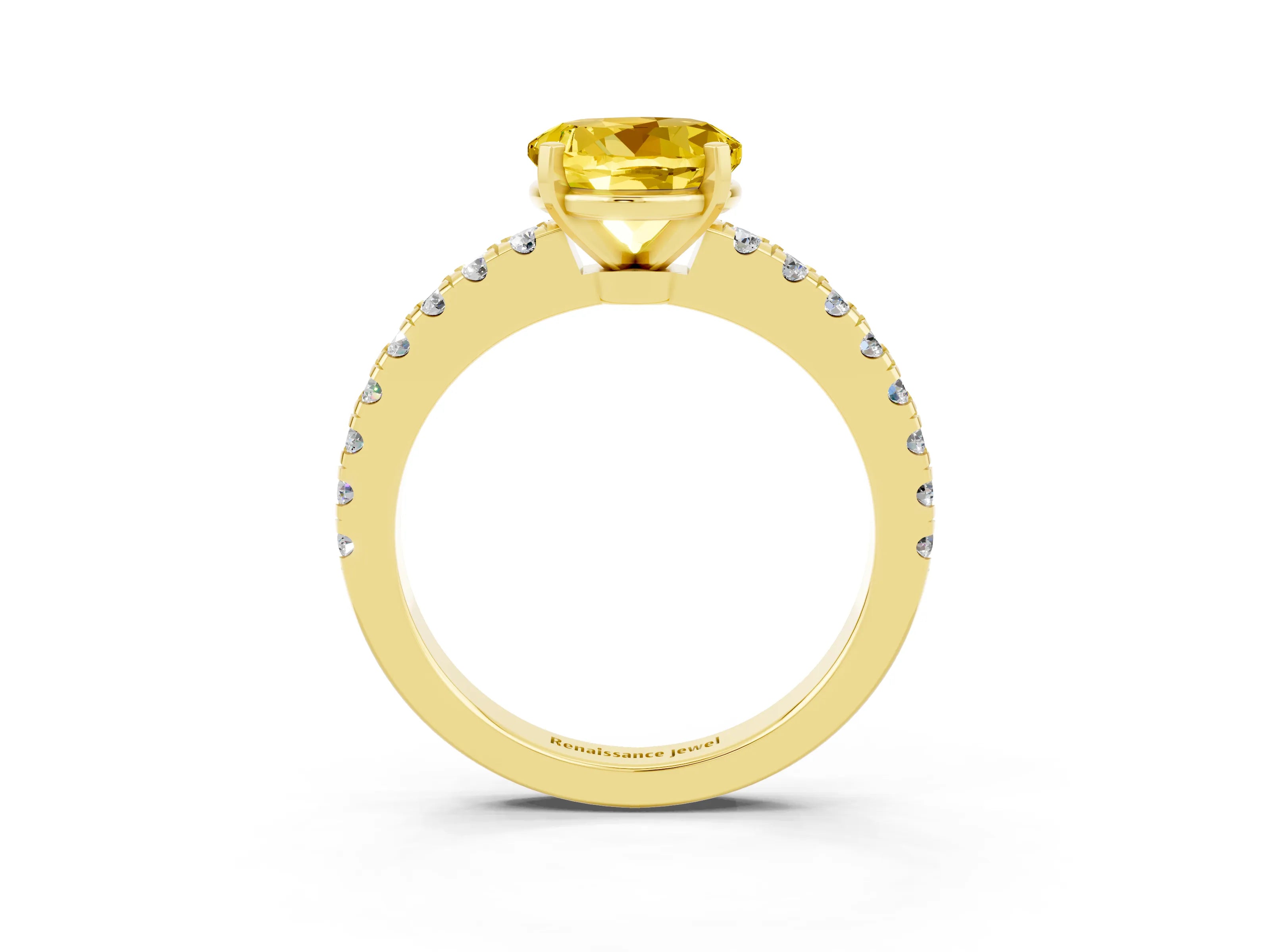 Yellow gold Round Cut Solitaire Diamond with Pavé Band and Four-Prong Setting_3