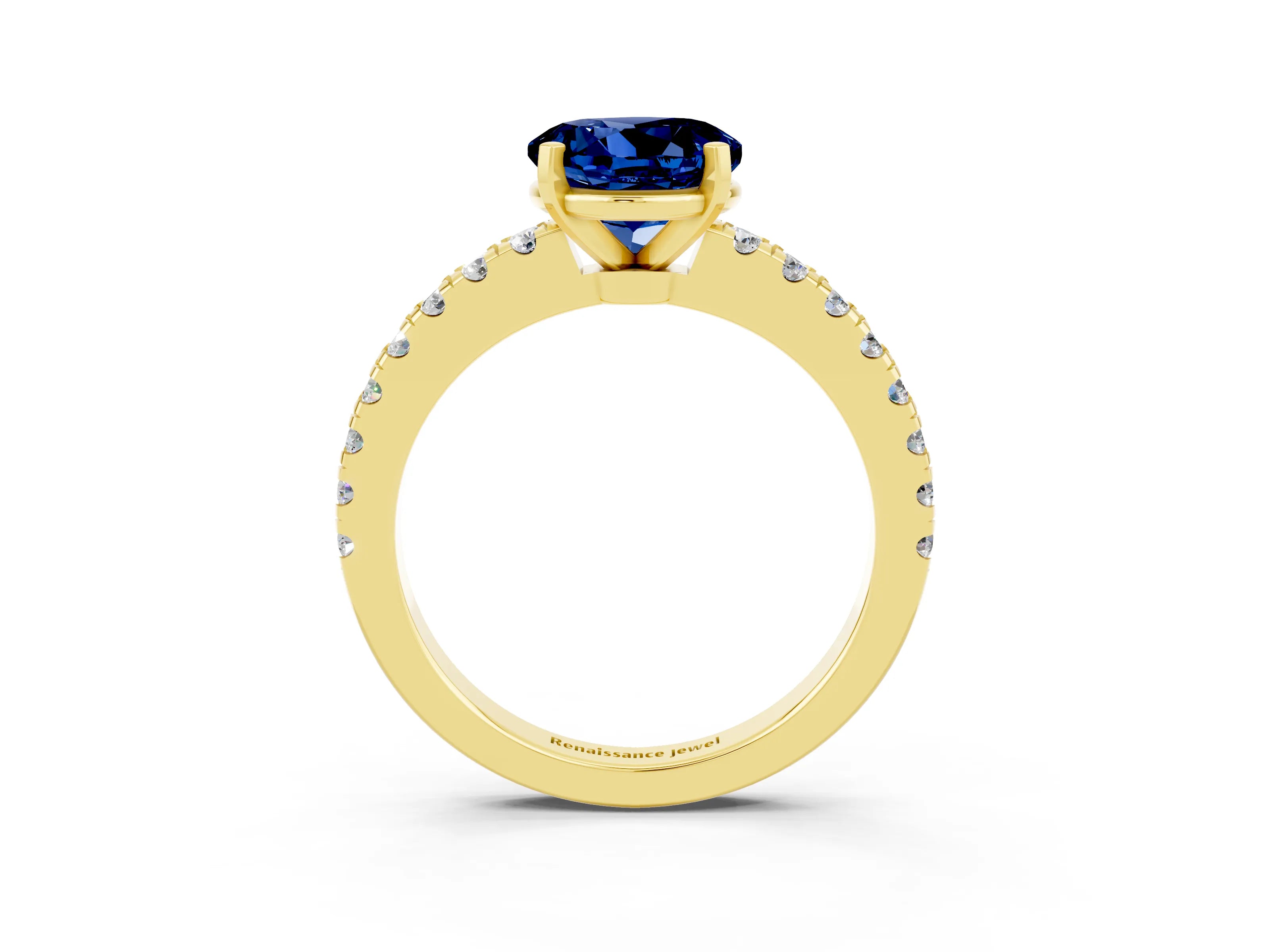 Yellow gold Round Cut Solitaire Diamond with Pavé Band and Four-Prong Setting_3