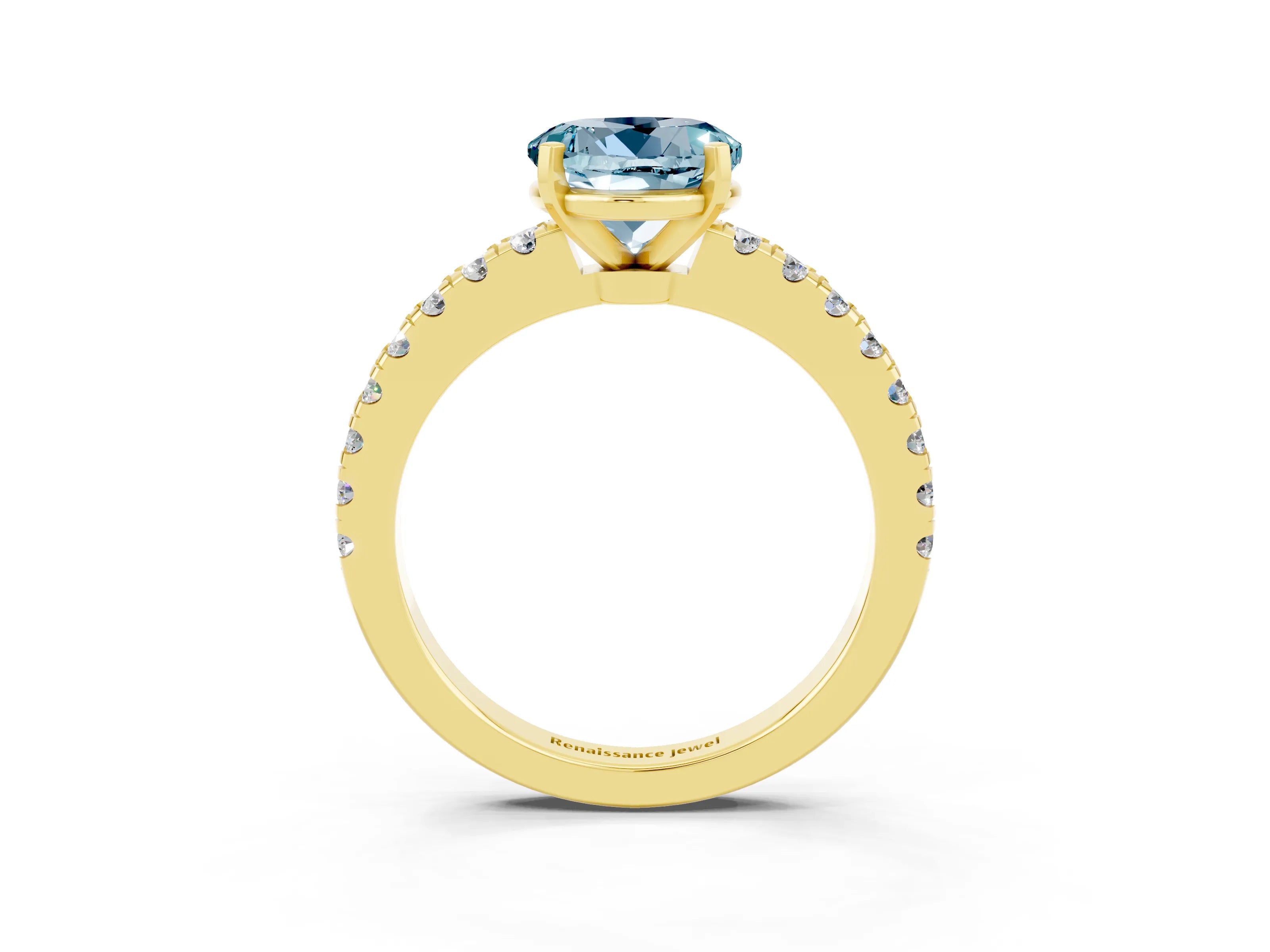 Yellow gold Round Cut Solitaire Diamond with Pavé Band and Four-Prong Setting_3