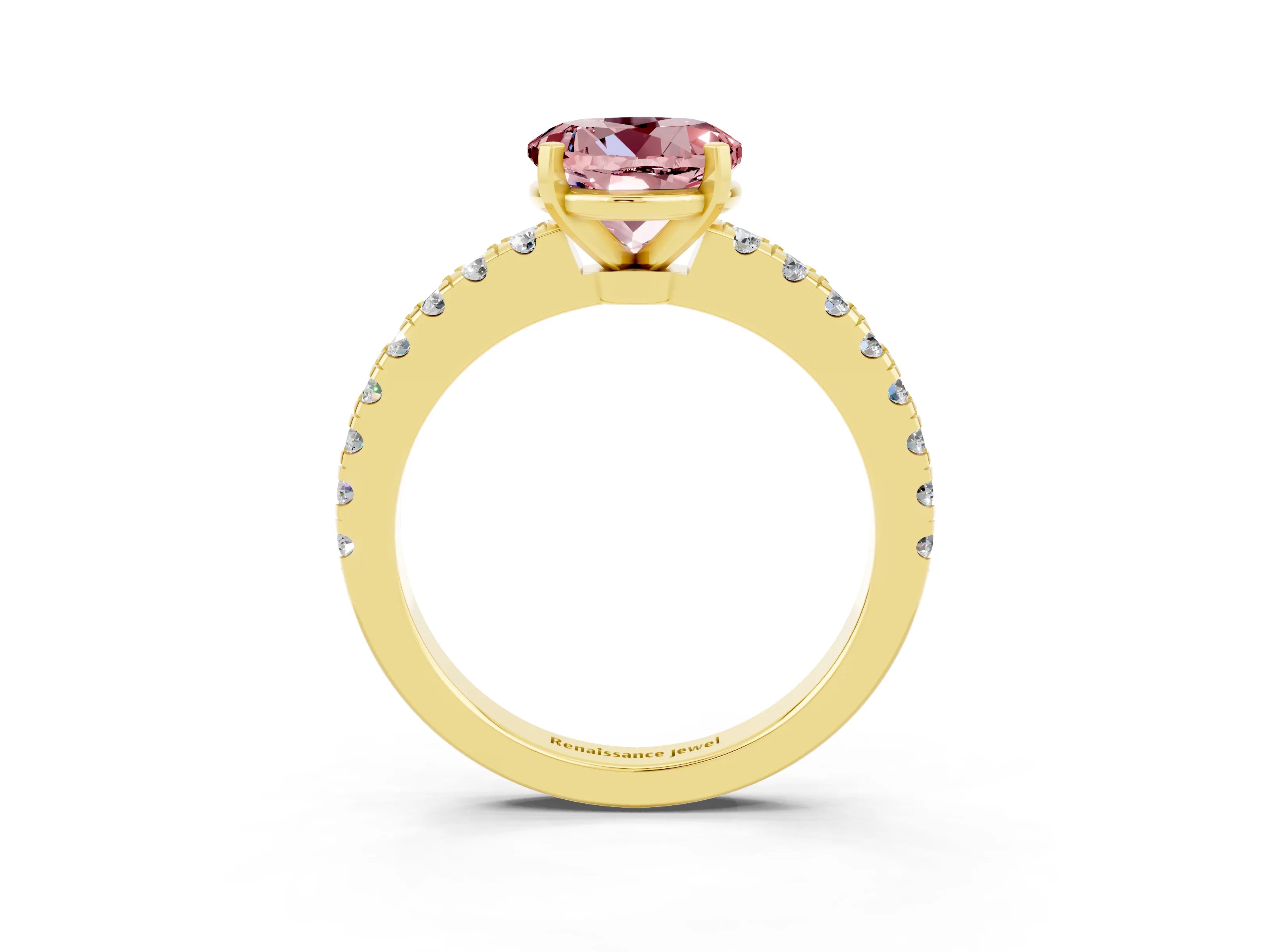 Yellow gold Round Cut Solitaire Diamond with Pavé Band and Four-Prong Setting_3
