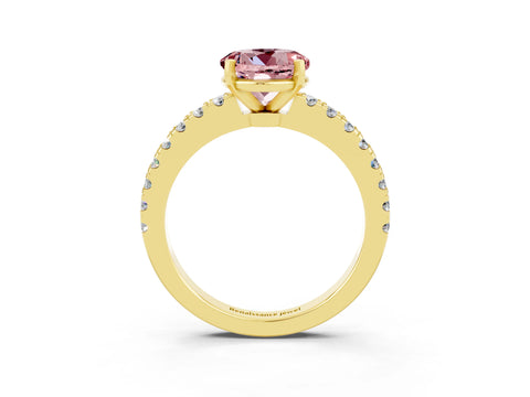 Yellow gold Round Cut Solitaire Diamond with Pavé Band and Four-Prong Setting_3