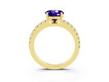 Yellow gold Round Cut Solitaire Diamond with Pavé Band and Four-Prong Setting_3