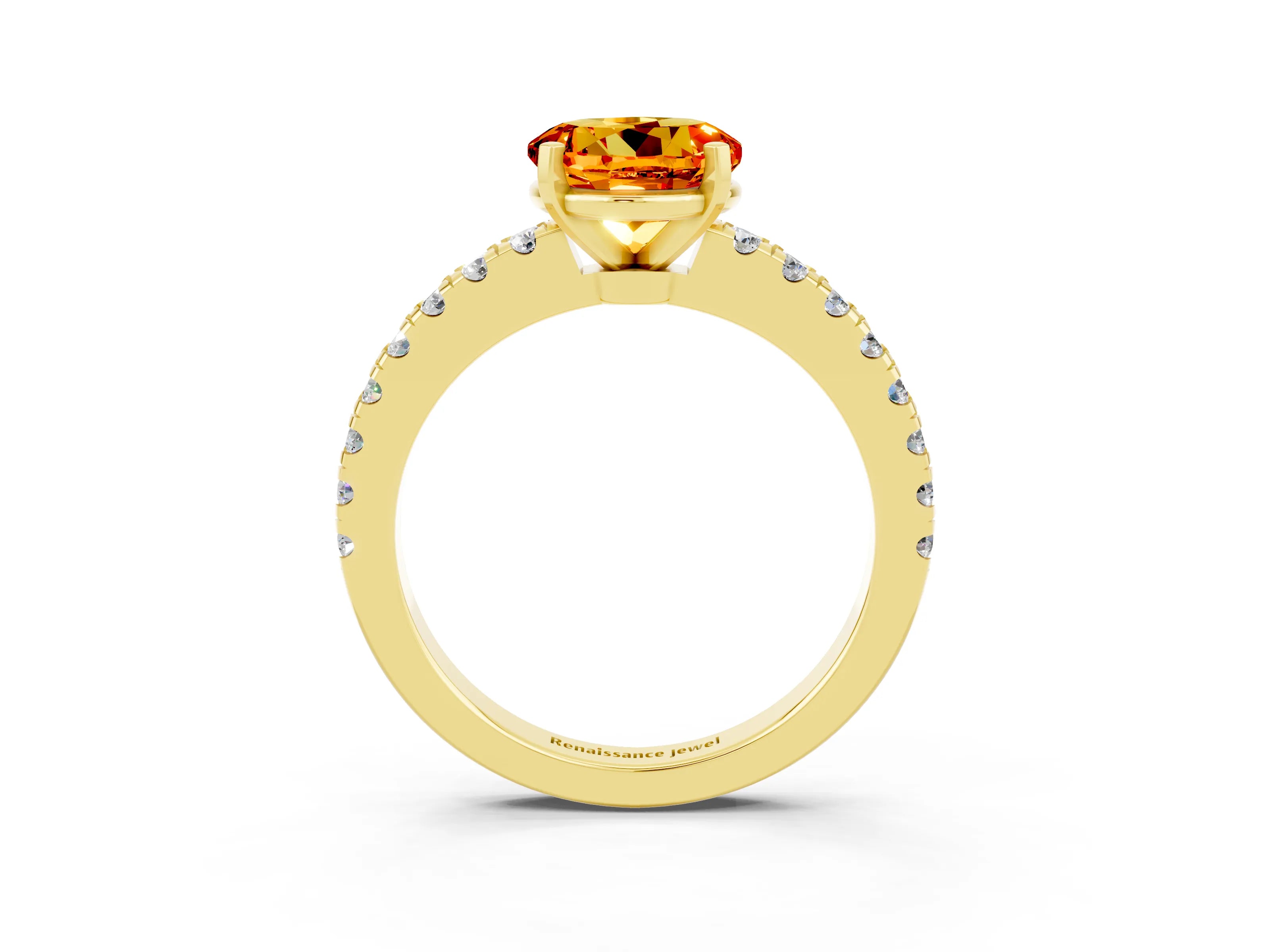 Yellow gold Round Cut Solitaire Diamond with Pavé Band and Four-Prong Setting_3