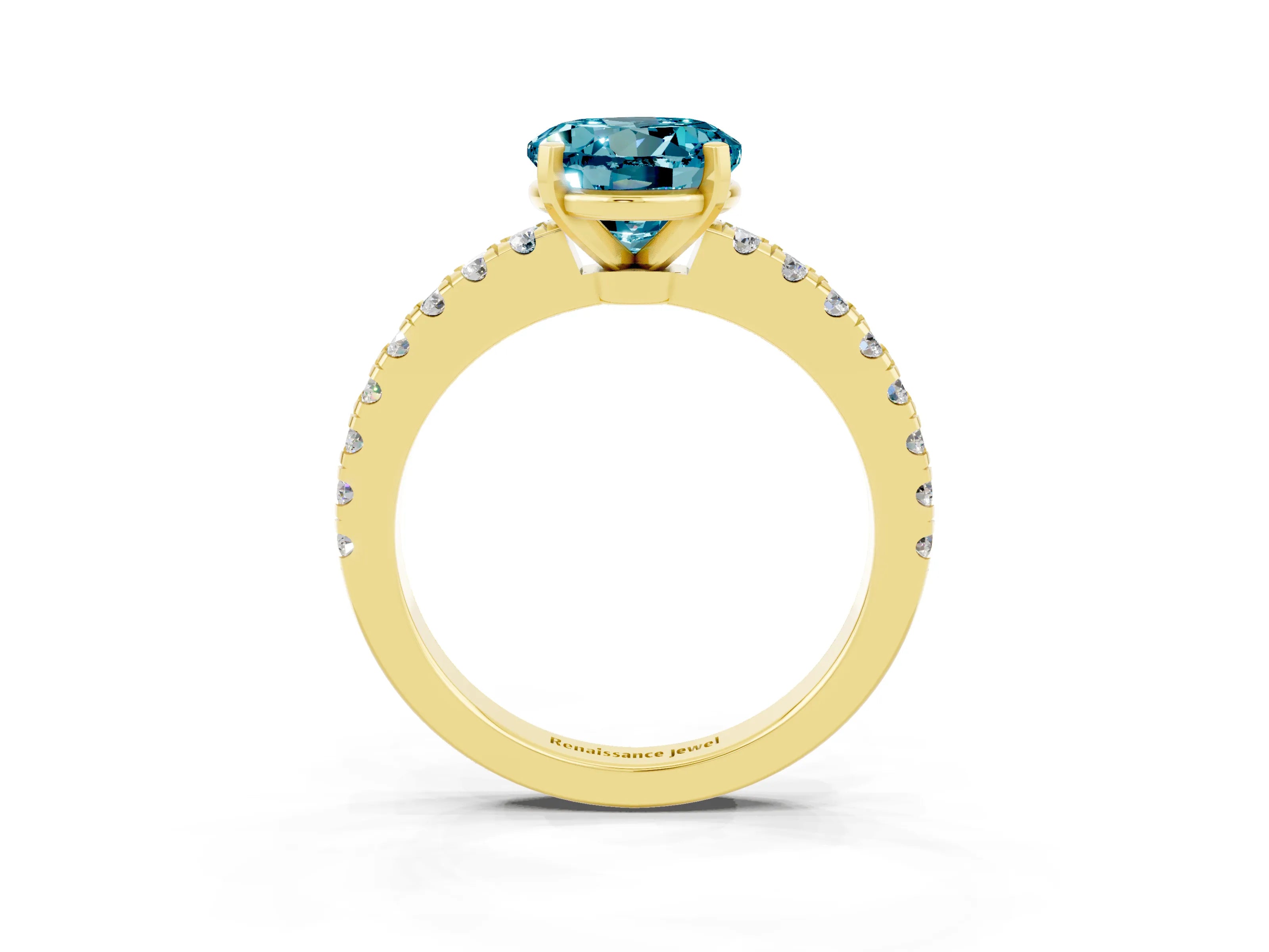 Yellow gold Round Cut Solitaire Diamond with Pavé Band and Four-Prong Setting_3
