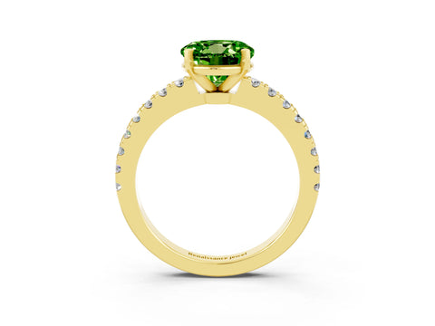Yellow gold Round Cut Solitaire Diamond with Pavé Band and Four-Prong Setting_3