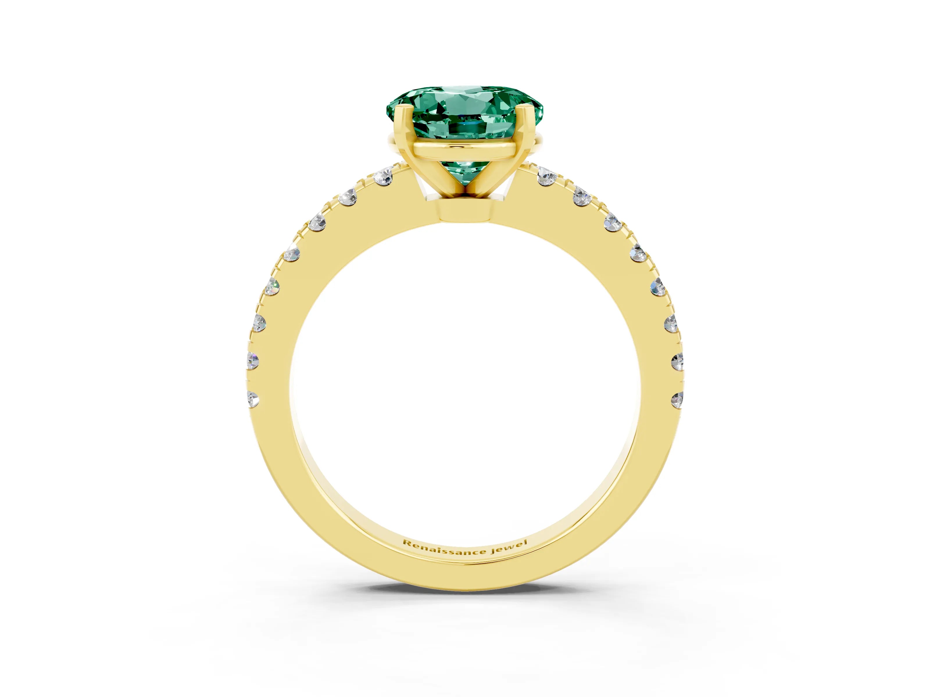 Yellow gold Round Cut Solitaire Diamond with Pavé Band and Four-Prong Setting_3