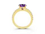 Yellow gold Round Cut Solitaire Diamond with Pavé Band and Four-Prong Setting_3