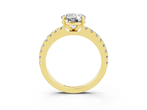 Yellow gold Round Cut Solitaire Diamond with Pavé Band and Four-Prong Setting_3