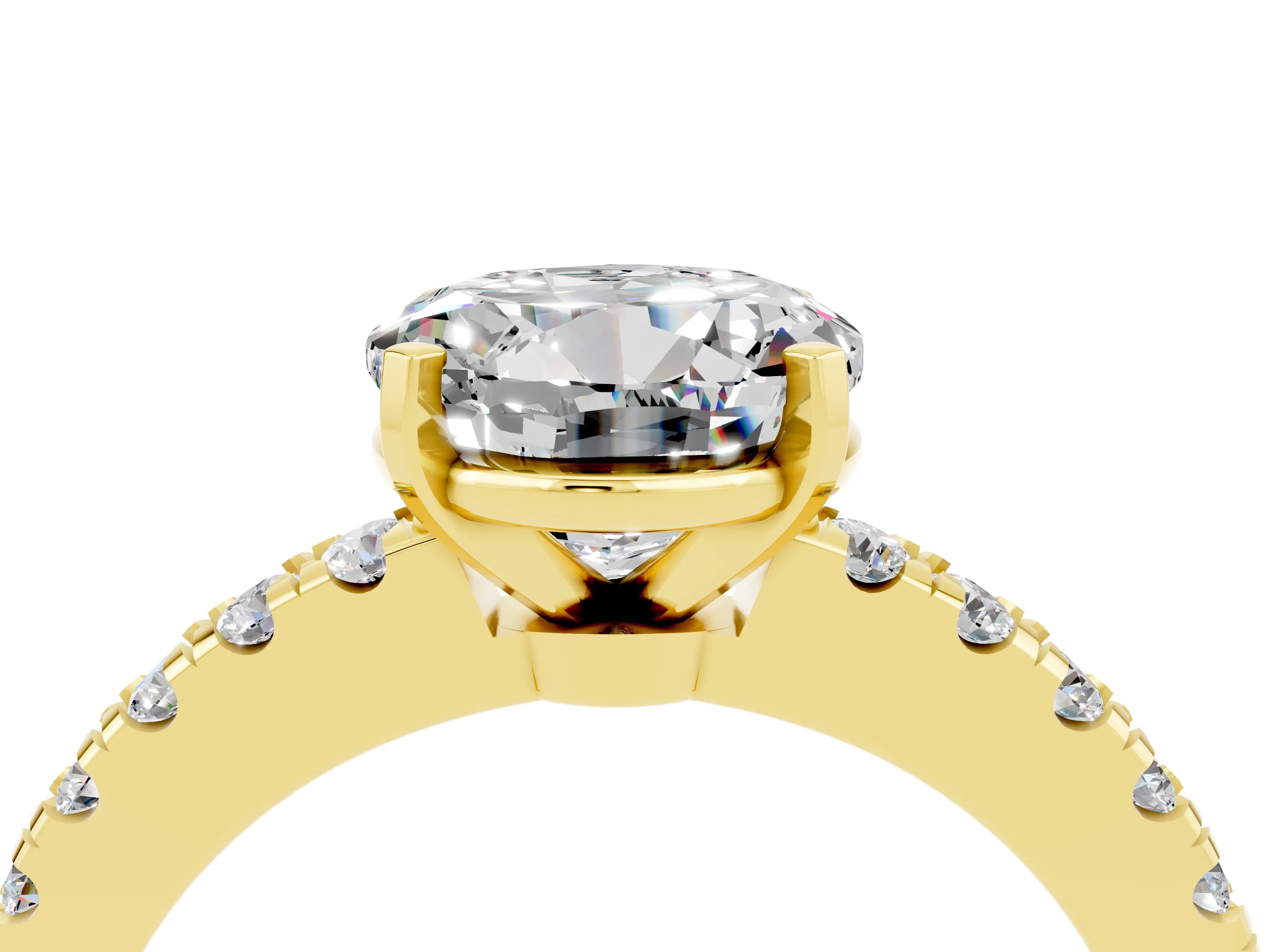 Yellow gold Round Cut Solitaire Diamond with Pavé Band and Four-Prong Setting_4