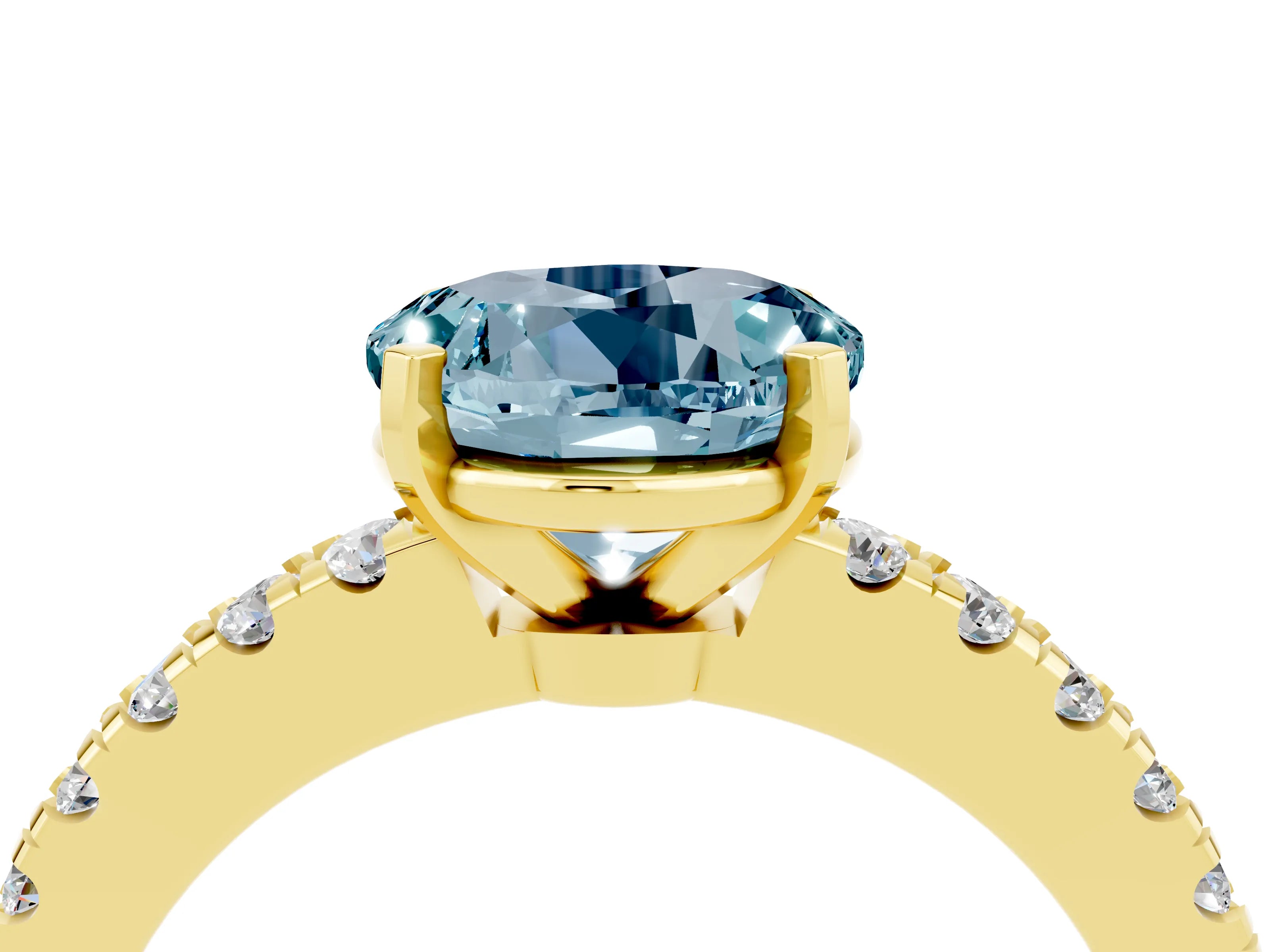 Yellow gold Round Cut Solitaire Diamond with Pavé Band and Four-Prong Setting_4
