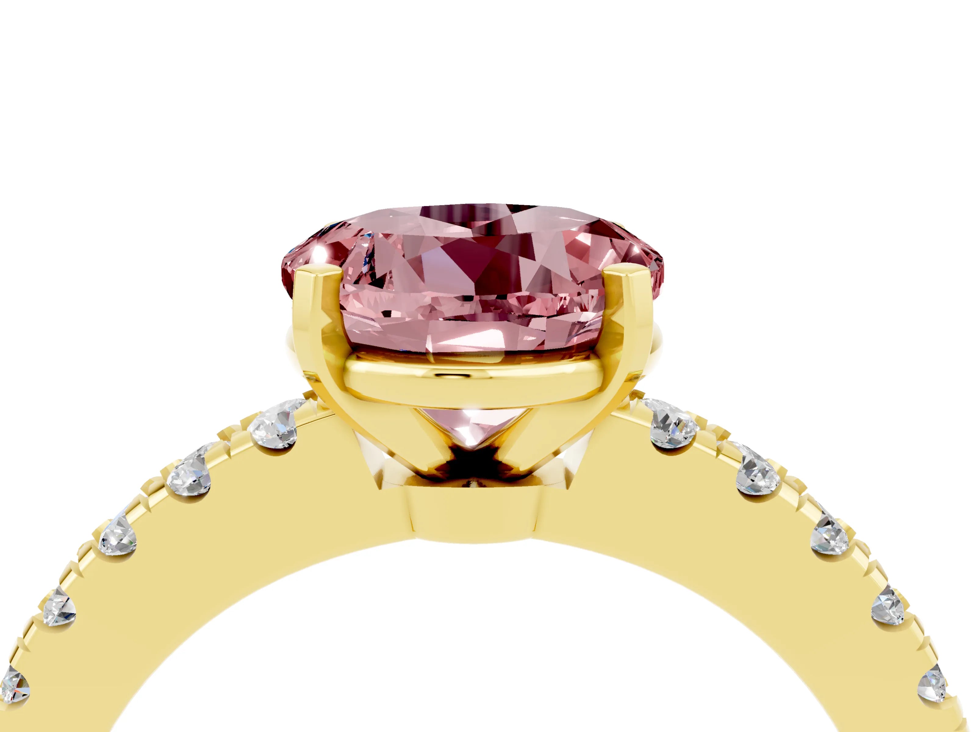 Yellow gold Round Cut Solitaire Diamond with Pavé Band and Four-Prong Setting_4