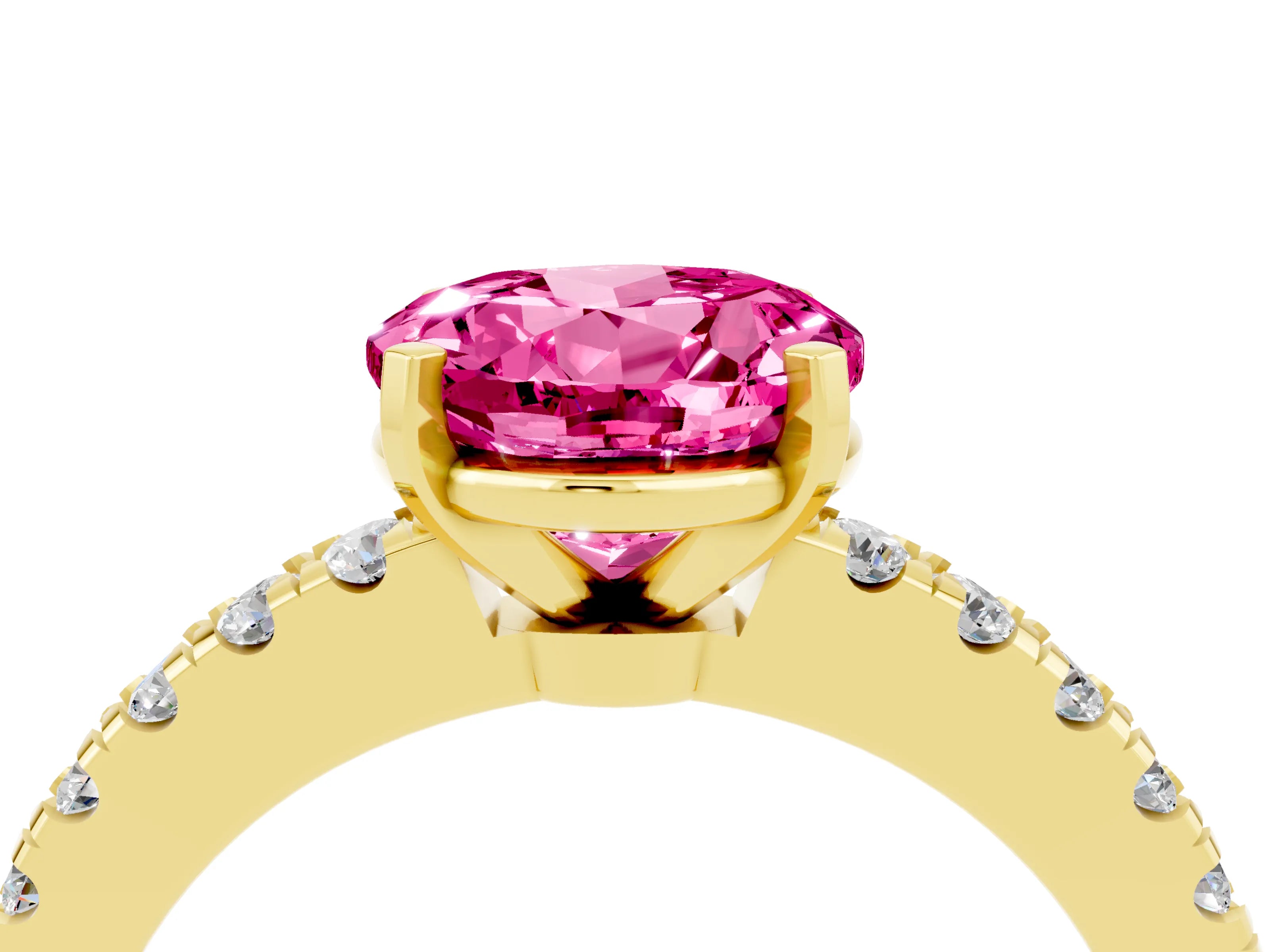 Yellow gold Round Cut Solitaire Diamond with Pavé Band and Four-Prong Setting_4