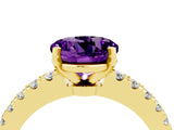 Yellow gold Round Cut Solitaire Diamond with Pavé Band and Four-Prong Setting_4