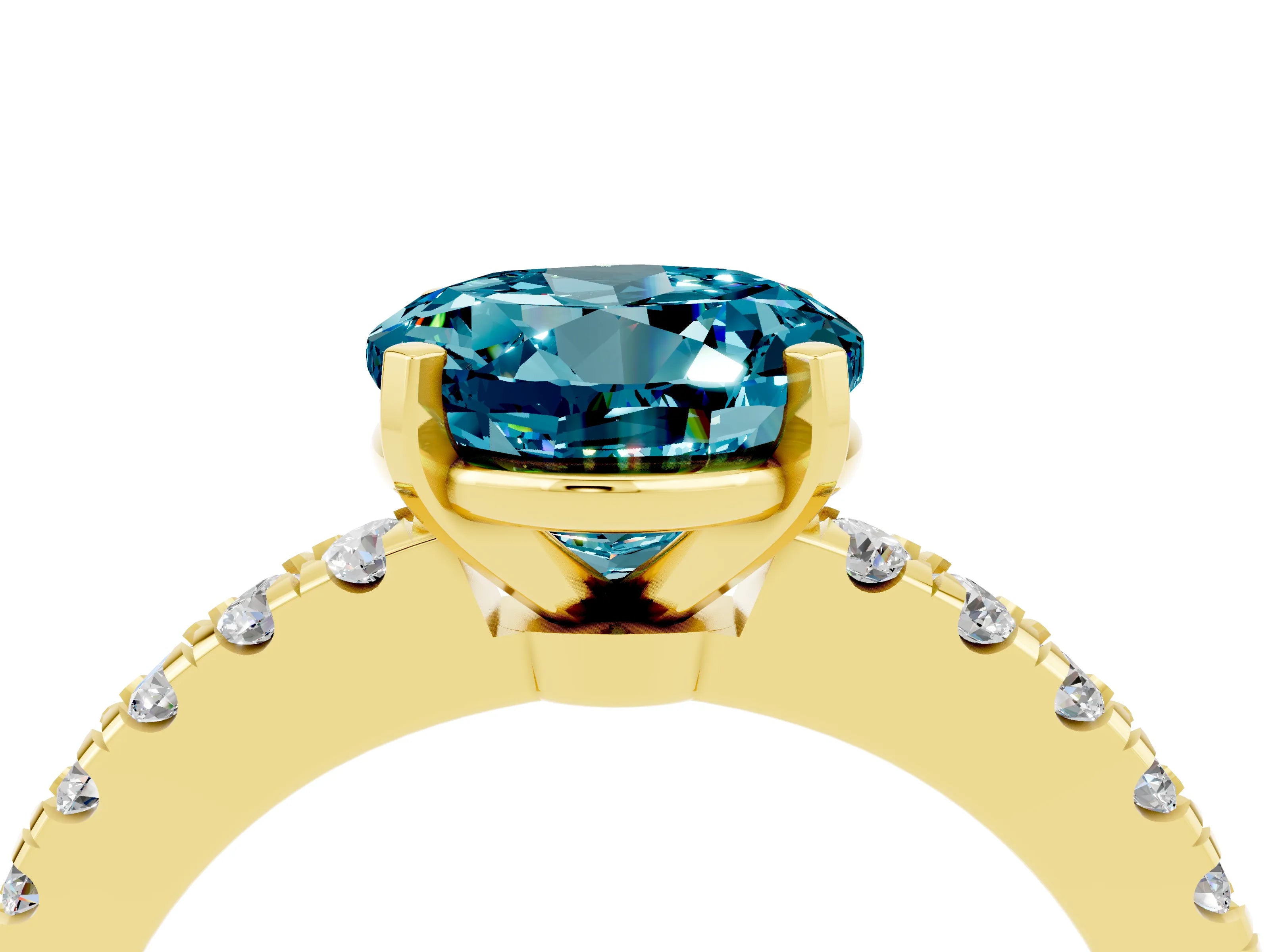 Yellow gold Round Cut Solitaire Diamond with Pavé Band and Four-Prong Setting_4
