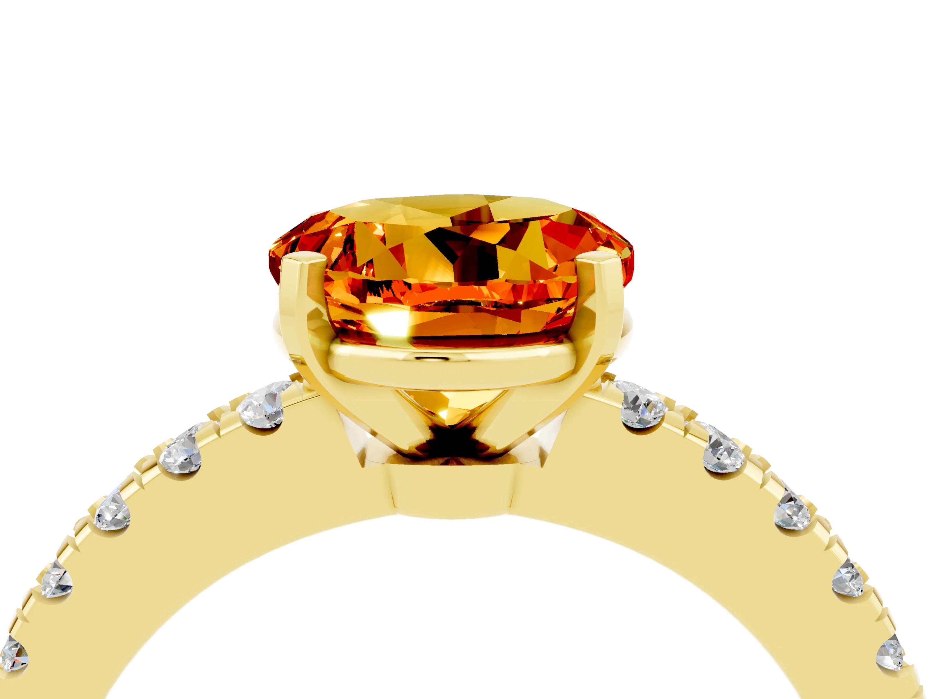 Yellow gold Round Cut Solitaire Diamond with Pavé Band and Four-Prong Setting_4