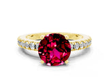 Yellow gold Round Cut Solitaire Diamond with Pavé Band and Four-Prong Setting