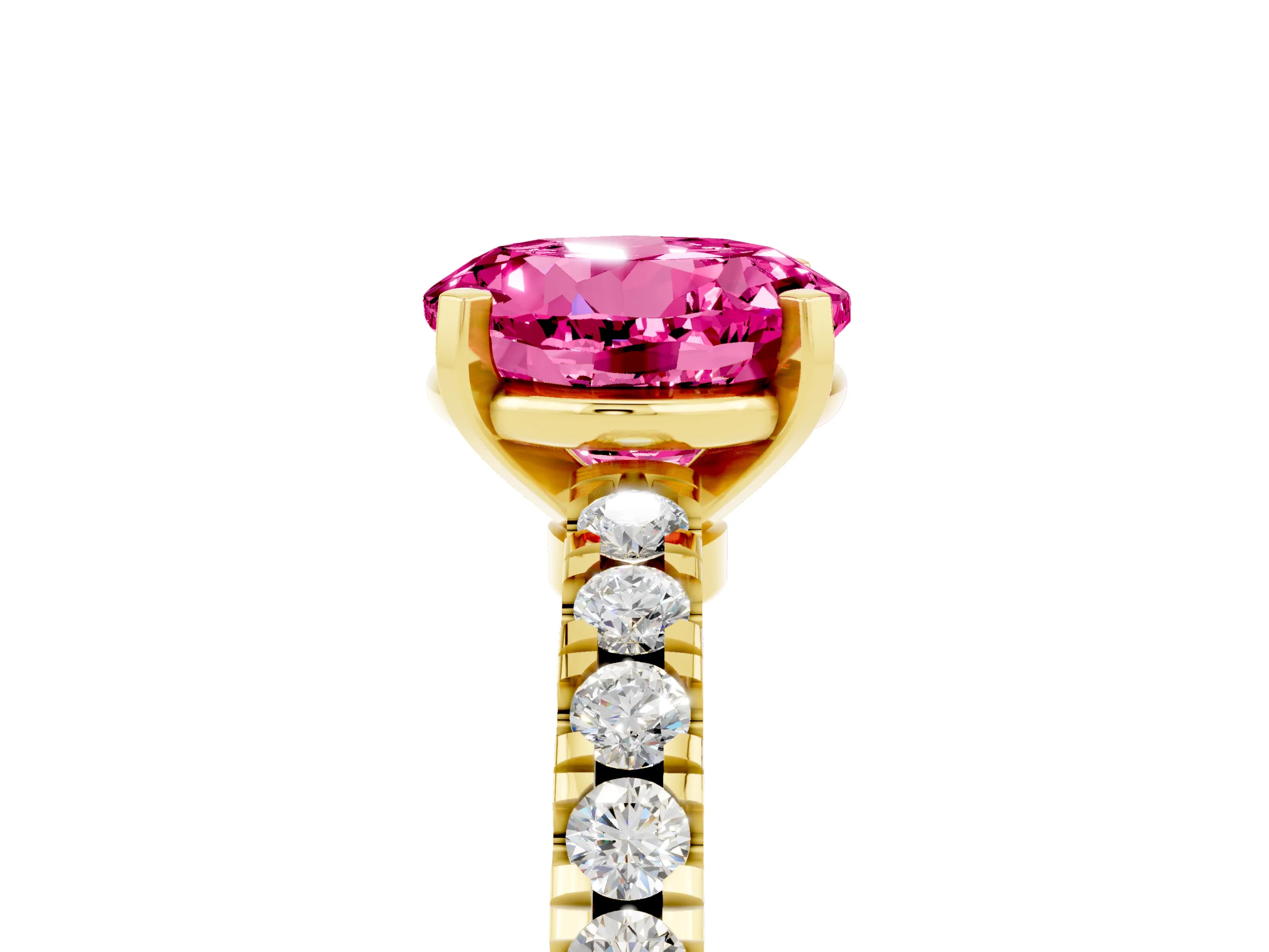 Yellow gold Round Cut Solitaire Diamond with Pavé Band and Four-Prong Setting_5