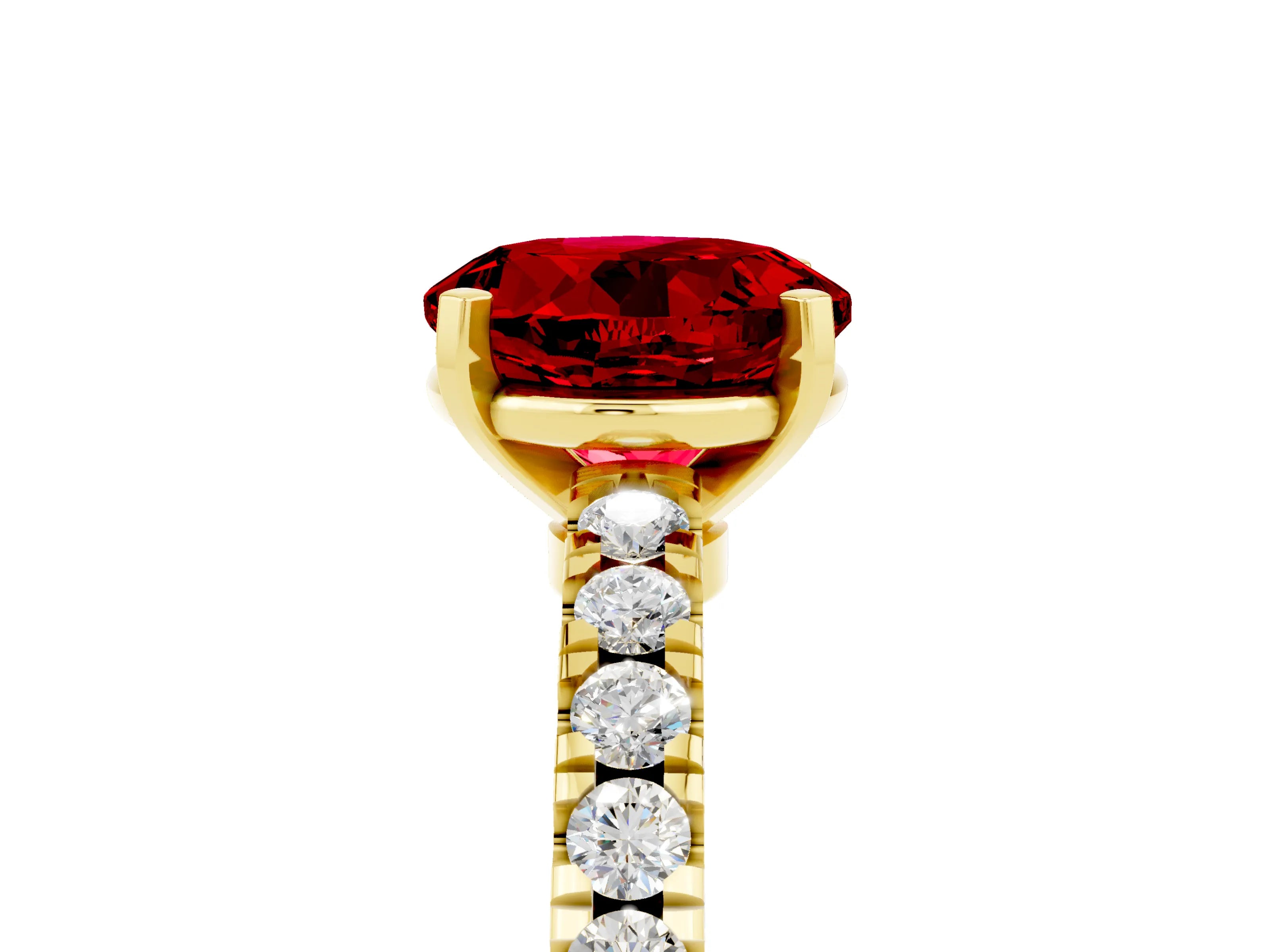 Yellow gold Round Cut Solitaire Diamond with Pavé Band and Four-Prong Setting_5