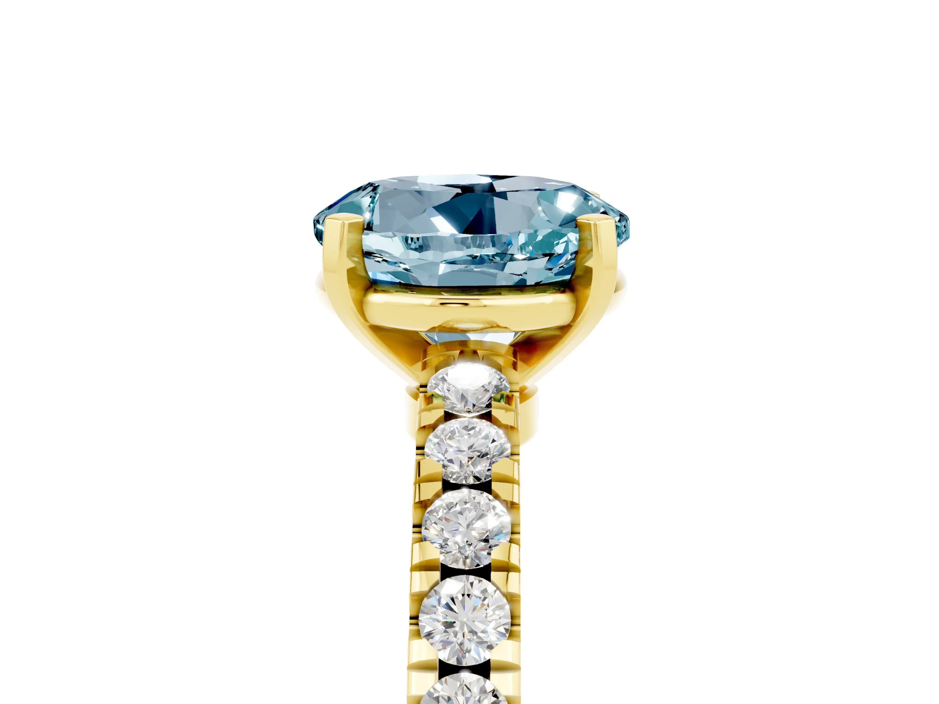 Yellow gold Round Cut Solitaire Diamond with Pavé Band and Four-Prong Setting_5