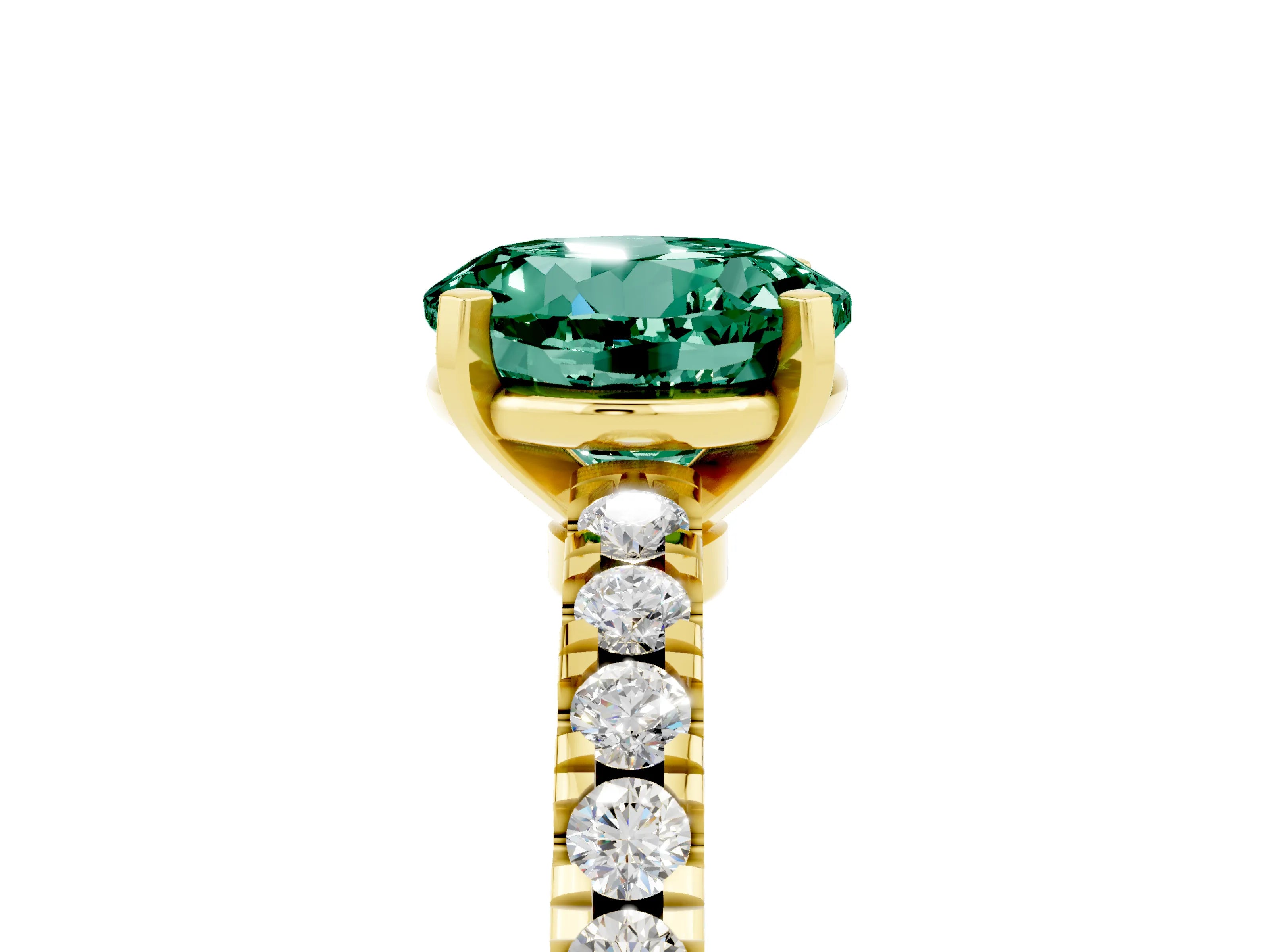 Yellow gold Round Cut Solitaire Diamond with Pavé Band and Four-Prong Setting_5