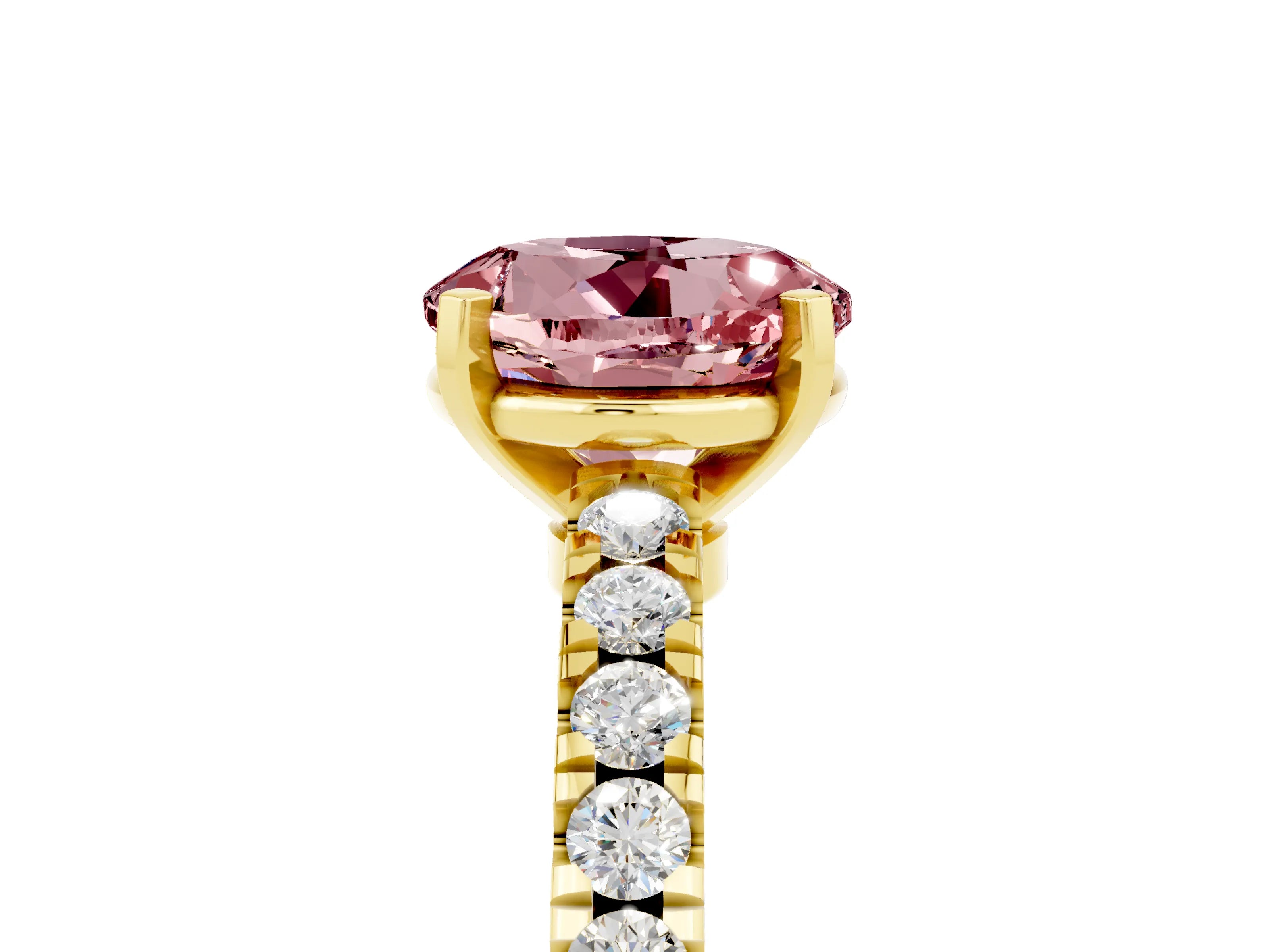 Yellow gold Round Cut Solitaire Diamond with Pavé Band and Four-Prong Setting_5